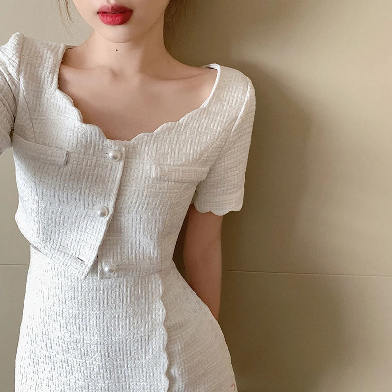 Korejas Vasaras Drēbes Sievietēm Tvīda Divas Gabals, Kas Īsām Piedurknēm Kultūraugu Top Īsi Svārki Uzvalks Sieviešu Elegants 2 Gabals, Kas Sieviešu Apģērbs
