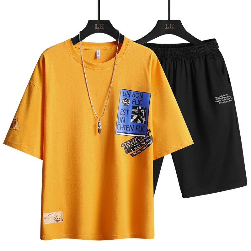 Divas Gabals, kas Vasarā Vīriešu Sporta T-krekli Drukāts Apģērbu Cietā Treniņtērpi T Krekls, Vīriešu, Sporta apģērbu Komplekts Melnā Baltas Bikses 4XL