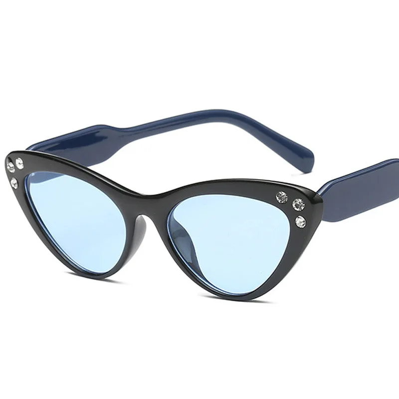 Cat jaunas Acīm Saulesbrilles Sieviešu Modes Dimanta Zīmola Dizainere, Saules Brilles Vintage Blue Black Lunette de soleil femme UV400