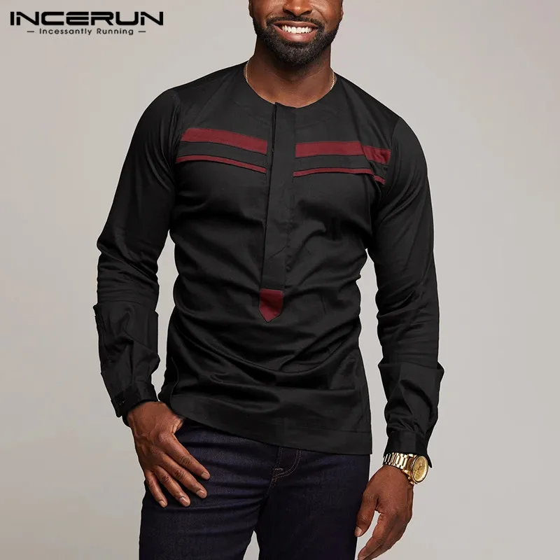 INCERUN Modes Āfrikas Dashiki Vīriešiem Raibs Krekls ar garām Piedurknēm Streetwear Apaļu Kakla Topi Ikdienas Krekli Ir 2021. Vīriešu Apģērbu, S-5XL