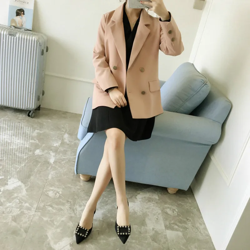 Sieviešu uzvalks jaka 2019 jaunu sieviešu divrindu modes korejas tīrtoņa krāsas uzvalks dāmas jaka augstas kvalitātes