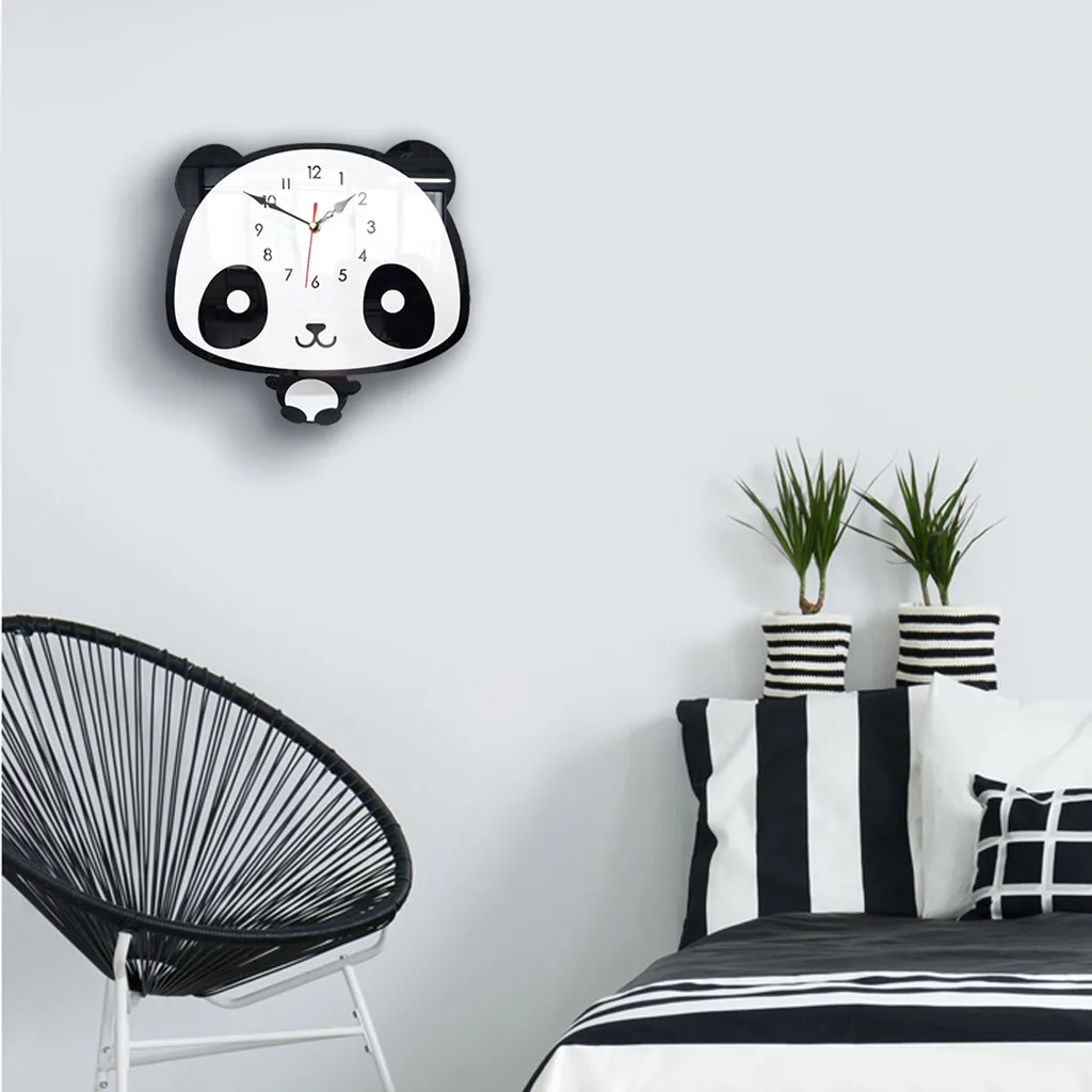 Nordic Style Panda Sienas Pulkstenis Klusums Koka Krāsains Modes Bezrāmju Smart Home Radošās Mākslas Pulkstenis Dzīvojamā Istabā