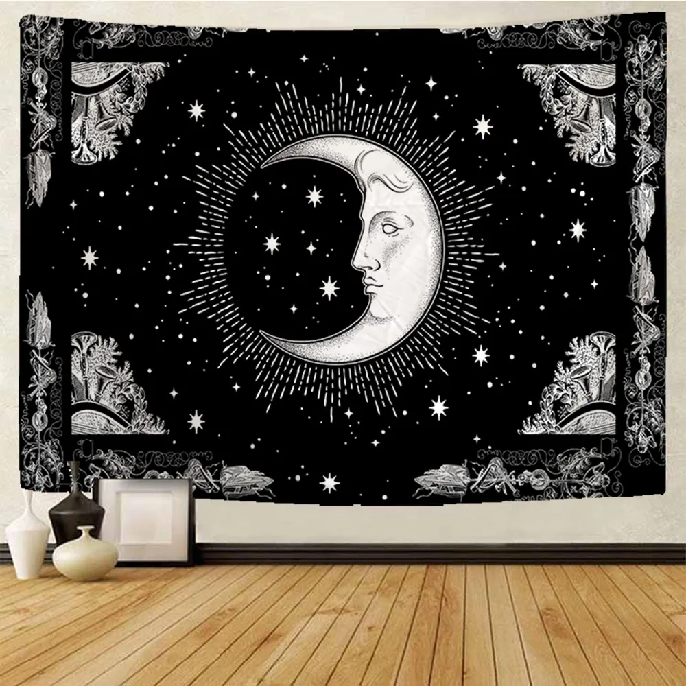 Saule, Mēness gobelēns mājas apdare Mandala sienas gobelēns auduma jogas paklājiņš psychedelic skatuves Hipiju lapa dīvāna segu