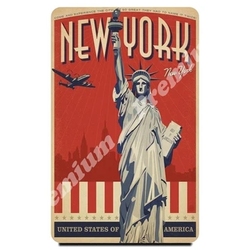 Ņujorkas suvenīru magnēts vintage tūrisma plakāts